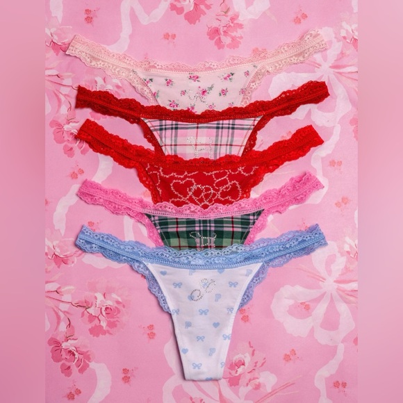 PINK Victoria's Secret Other - PINKxLoveShackFancy Cotton Rhinestone Thongs NWT Size Medium